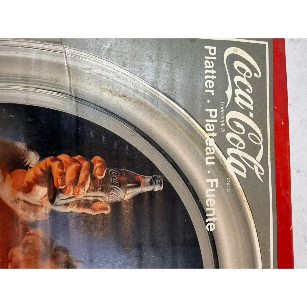 Coca-Cola Santa Claus Glass Serving Platter‎ 13 Inch Vintage Holiday 1954 Art